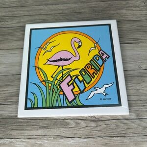 Vintage Florida Trivet Tile Backsplash Souvenir Flamingo Bird Beach